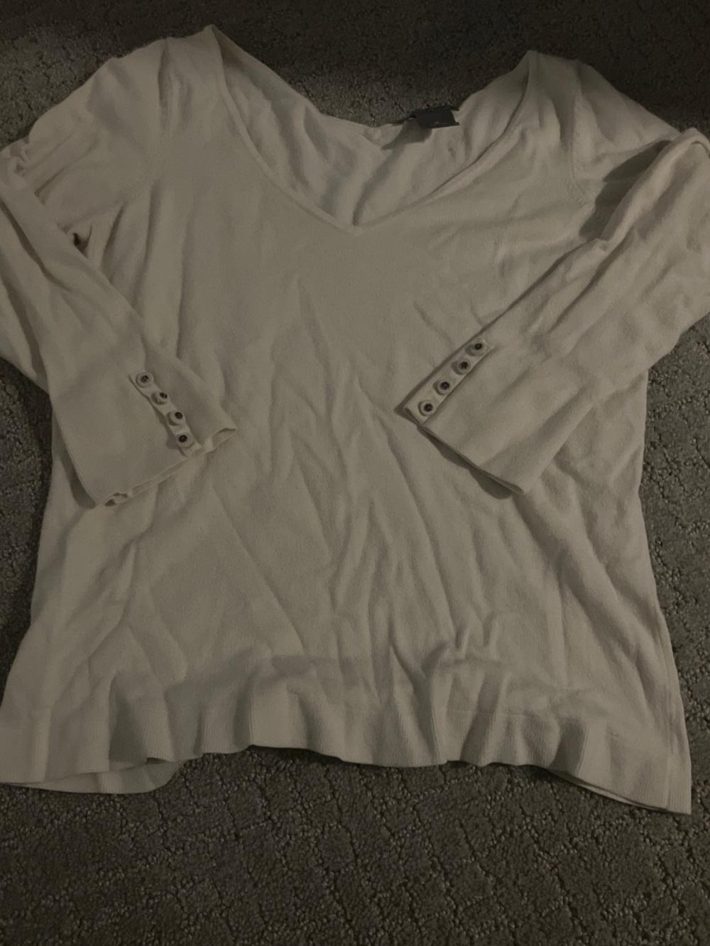 Ann Taylor Cream V-Neck Button-Cuff Sweater Top